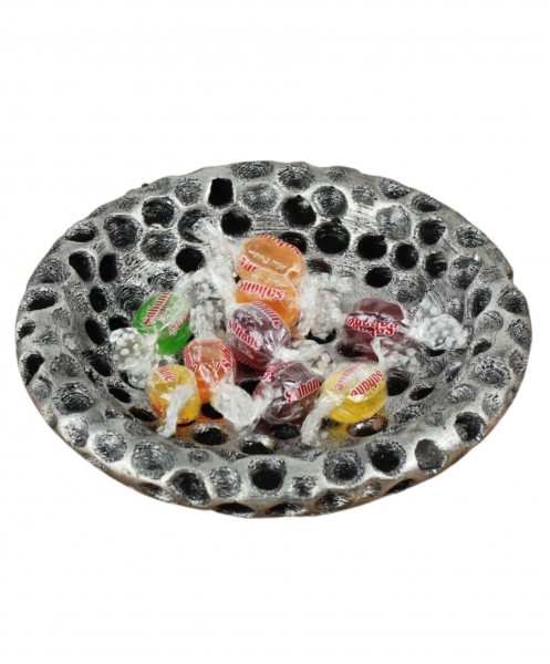 Şekerlik Gümüş Eskitme Renk Sunumluk Drajelik Dekoratif Tabak Baloncuklu Model
