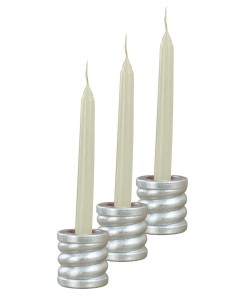 Gümüş Mumluk Şamdan 3 Adet Tealight ve İnce Mum Uyumlu Spiral Model