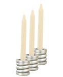 Gümüş Eskitme Mumluk Şamdan 3 Adet Tealight ve İnce Mum Uyumlu Spiral Model