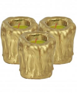 Altın Mumluk Şamdan 3 Adet Tealight Uyumlu Üçlü Orta Erimiş Mum Model