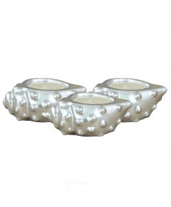 Gümüş Mumluk Şamdan 3 Adet Tealight Uyumlu Deniz Kabuğu Mum Model