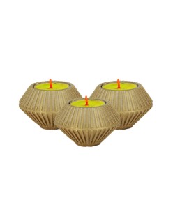 Altın Mumluk Şamdan 3 Adet Tealight Uyumlu Elmas Çizgili Model