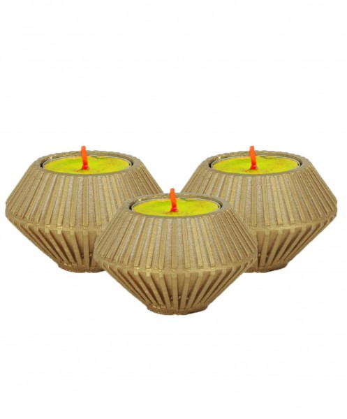 Altın Mumluk Şamdan 3 Adet Tealight Uyumlu Elmas Çizgili Model