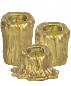 Altın Mumluk Şamdan 3 Adet Tealight Uyumlu Üçlü Tüm Boylar Erimiş Mum Model