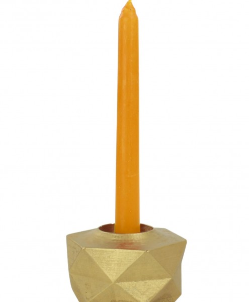 Altın Mumluk Şamdan Tealight ve İnce Mum Uyumlu Prizma Model