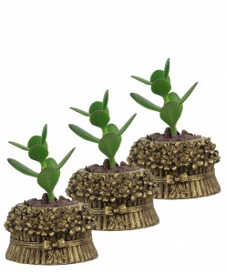 Mini Çiçek Saksı Küçük Sukulent Altın Eskitme Kaktüs Saksısı 3'lü Set Çiçekli Fiyonklu Model