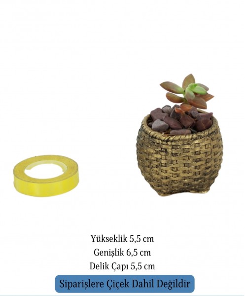 Mini Çiçek Saksı Küçük Sukulent Altın Eskitme Kaktüs Saksısı Sepet Örgü Saksı Model