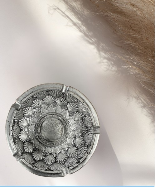 Küllük Gümüş Eskitme Renk Kül Tablası Dekoratif Küllük İstiridye Model