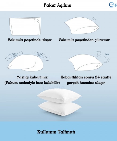 Yastık Boncuk Elyaf Antibakteriyel Dolgu Extra Yumuşak Uyku Yastığı Pamuklu Dikişli Kılıf 1000 gr