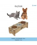 Büyük Ahşap Kedi Mama Kabı Standı Premium Ham Ahşap Paslanmaz Çelik Kaseli Balıklı Model