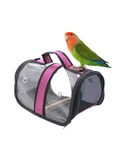 Kuş Taşıma Çantası Kuş Kafesi Tünekli Çanta Flybag Pembe